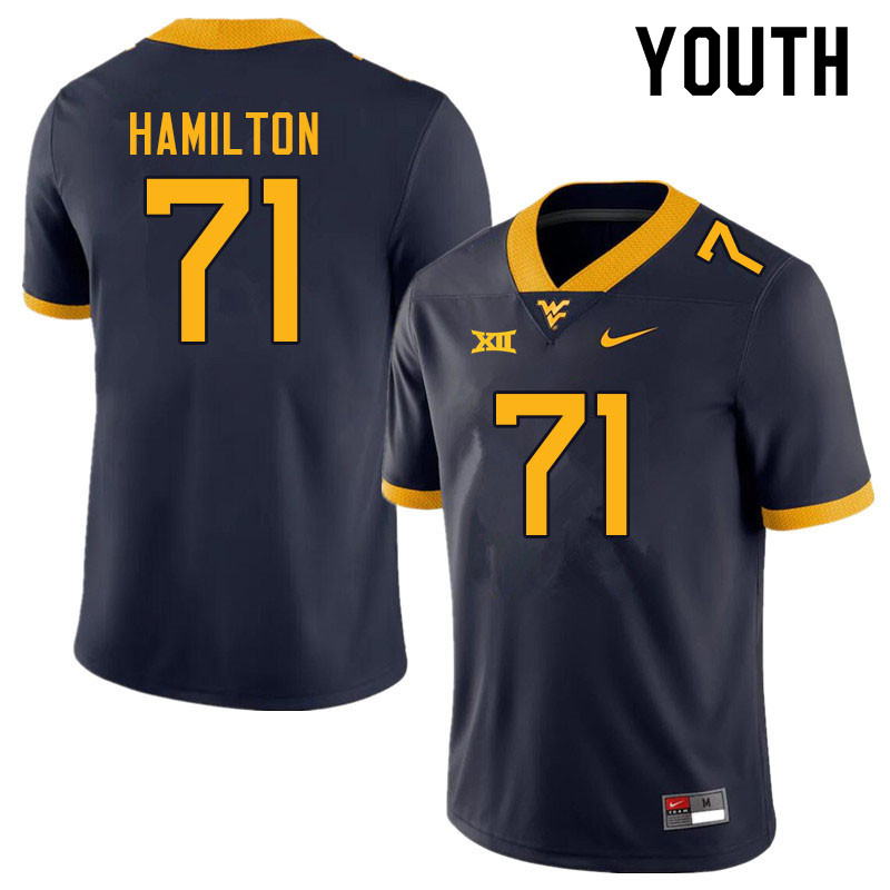 Youth #71 Maurice Hamilton West Virginia Mountaineers College Football Jerseys Sale-Navy - Click Image to Close
